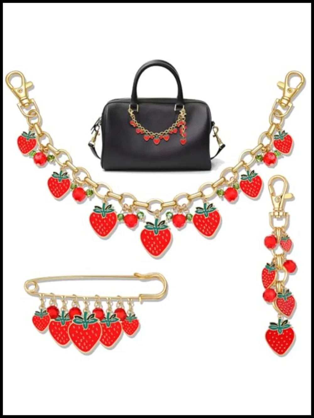 Western 3-in-1 Purse Charm Set with Chain, Keychain & Brooch, Turquoise Accent